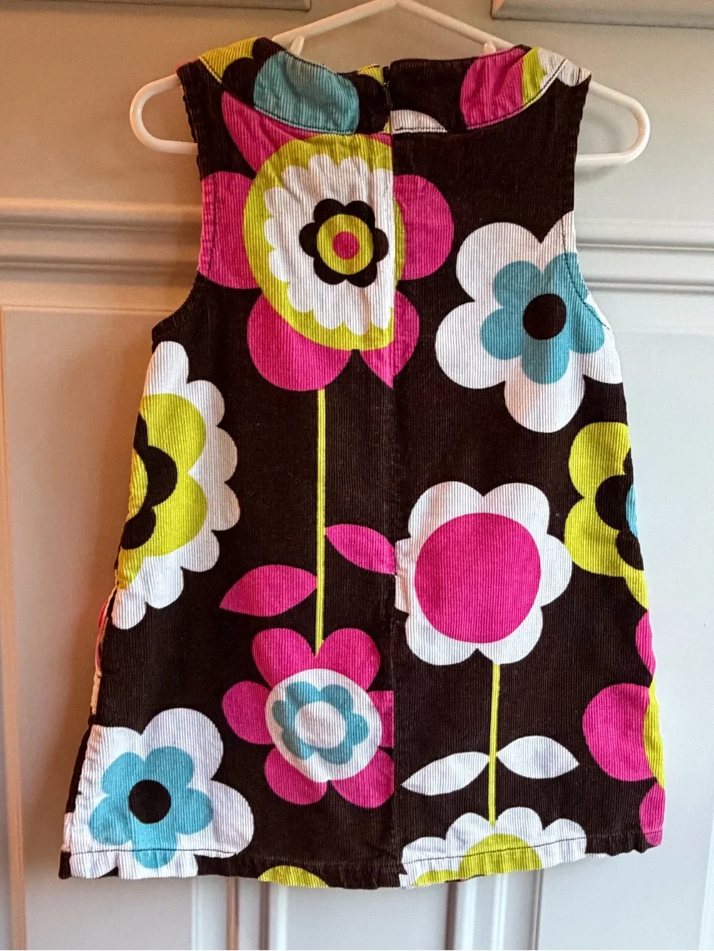 Mini Boden Girls Floral Corduroy Pinafore Dress - Brown & Pink